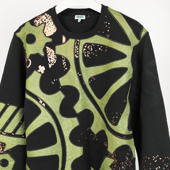 Kenzo Black & Green Gear-Patch Cotton Sweatshirt - Picture 3 of 10